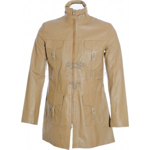 SALE - Ladies Beige Soft Leather Mid Length Coat